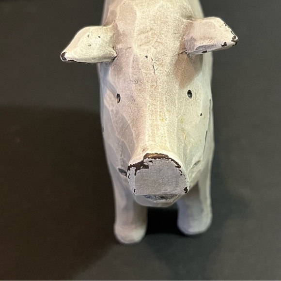 Resin Carved Pig Figurine Folk Art Cottagecore Rustic Farmhouse Curled Tail - Picture 8 of 8